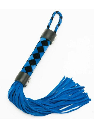 Checkered Handle Leather 38cm Flogger Blue - Passionzone Adult Store